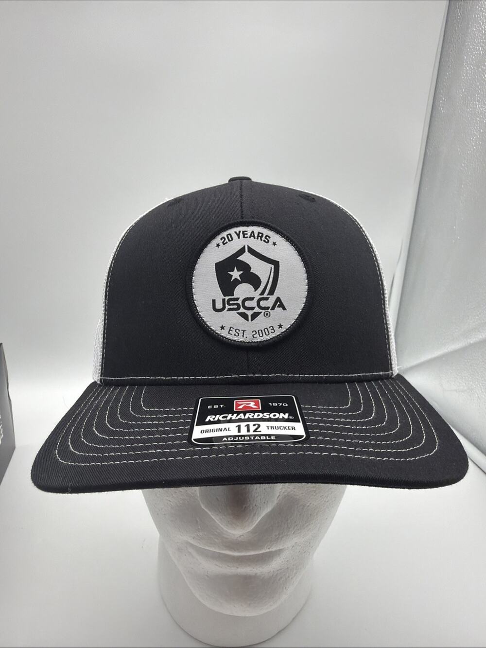 USCCA Carry Conceal 20 Years Black & White Mesh Snapback Cap Hat W Patch & Pins